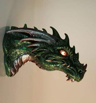 Medieval Times Green Dragon Wall Plaque with LED Eyes Home Decor