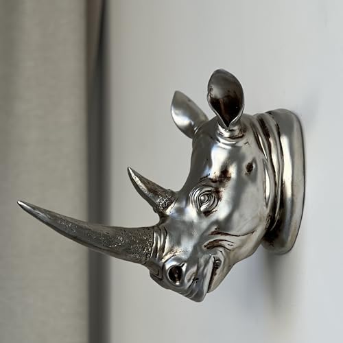 YL Crafts Resin Rhino Head Wall Sculpture Antique Silver