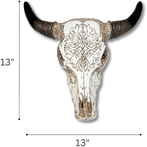 Rustic Tribal Carved Bull Head Skull Wall Art