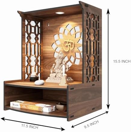 Shilppam Craft Wooden Wall Pooja Mandir with LED Light Brown