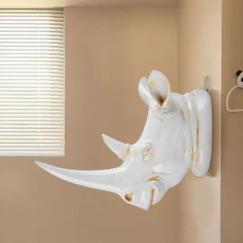 Antique White Rhino Head Wall Sculpture