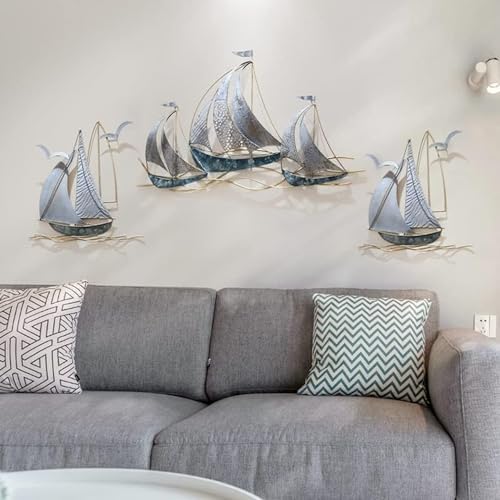 Edaknez Set of 3 Metal Sailboat Wall Art
