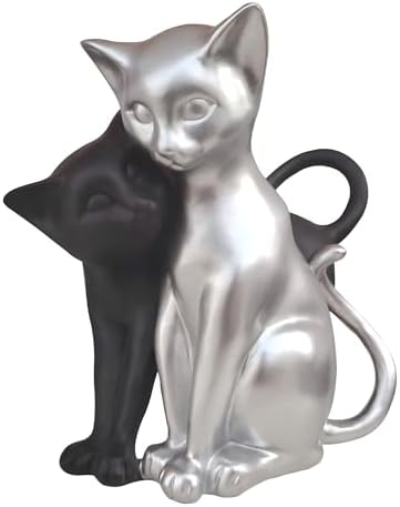 Black and Silver Cat Statue Couple Sculpture Decor