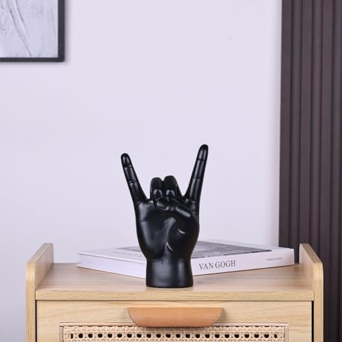 Qianling 77 Inch Black Resin Rock On Hand Statue