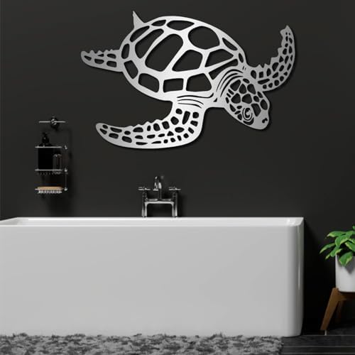 Metal Turtle Wall Art - 24x16in White Ocean Decor for Home