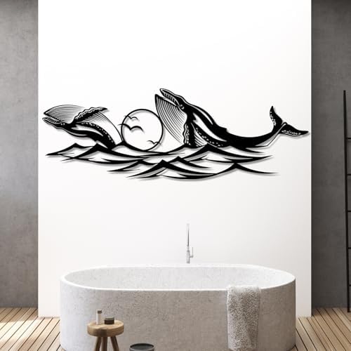 Blue Whale Wall Art 19x6 Metal Decor for Living Room