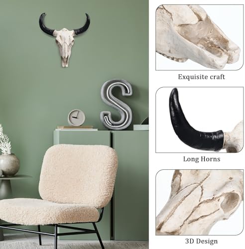 SEWACC Skull Wall Decor Long Horn Cow Skull Wall Hanging Ornament for Home