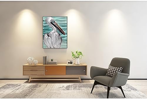 SYGALLERIER Metal Wall Art - Handcrafted Pelican Sculpture 24x16 Inch Coastal Decor