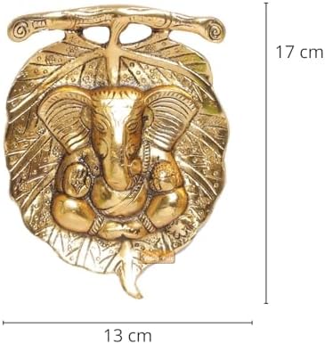 Decorative Metal Ganesha Wall Hanging Gold-Toned Hindu Deity Sculpture