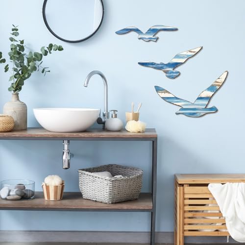 COLOR VALLEY ART 3Pcs Wood Seagull Wall Decor