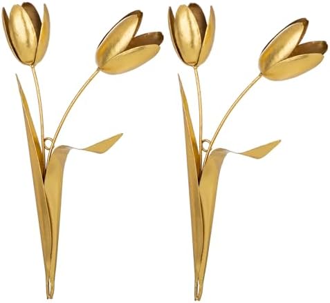 DILATATA Metal Flowers Wall Decor Gold 2 Pack