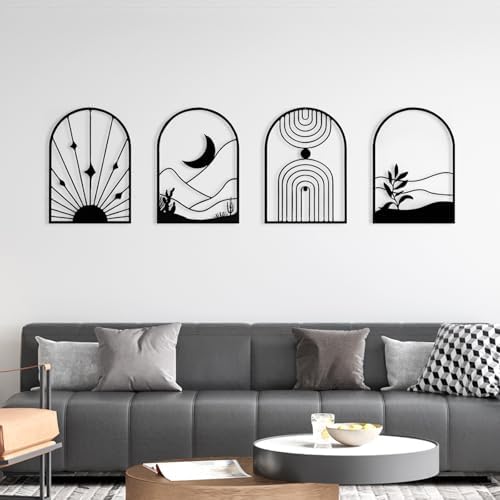 WOWSTAR 4 Pcs Black Metal Wall Art Sculpture