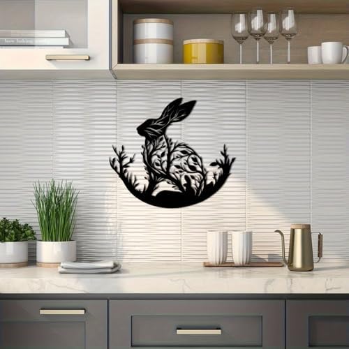 Black Metal Rabbit Wall Sculpture Decor
