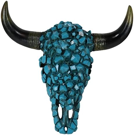 Ebros Gift Turquoise Mosaic Cow Skull Wall Decor