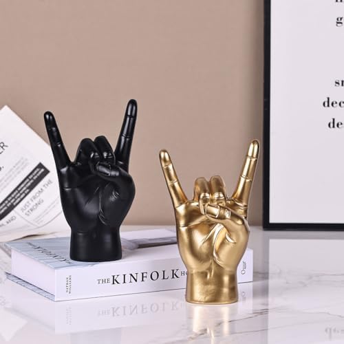 Qianling 77 Inch Black Resin Rock On Hand Statue