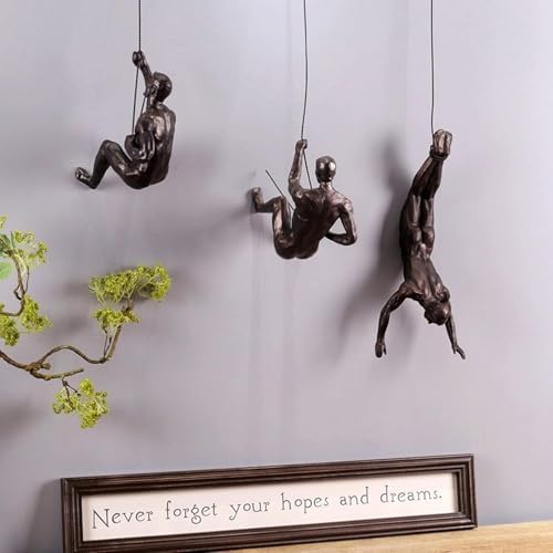 Large Set of 3 Climbing Man Wall Art Decor Sculptures