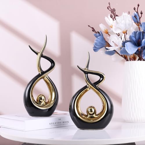 Gold Black Modern Sculpture Table Decorations Ceramic Statues for Living Room and Desk