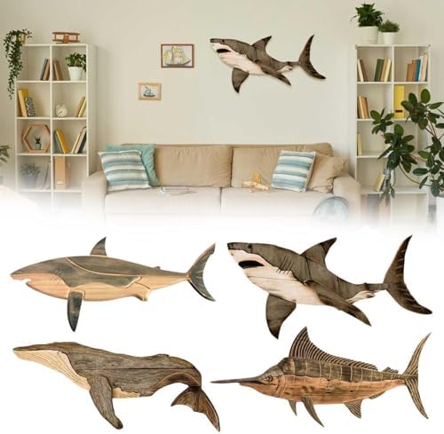 3D Wooden Whale Wall Sculpture Decor for Ocean Theme