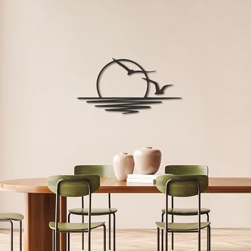 FAWdecor Seagulls Sunset Metal Wall Art - Minimalist Sunrise Sculpture for Home Decor