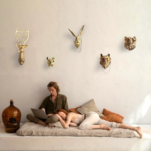Artocery 5pcs Brass Gold Animal Head Wall Decor