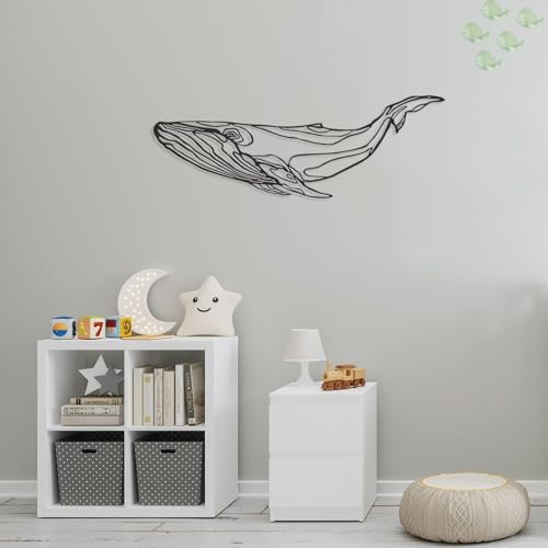 Xedatric Whale Metal Wall Decor - Coastal Blue Whale Sculpture 197X69inch Black
