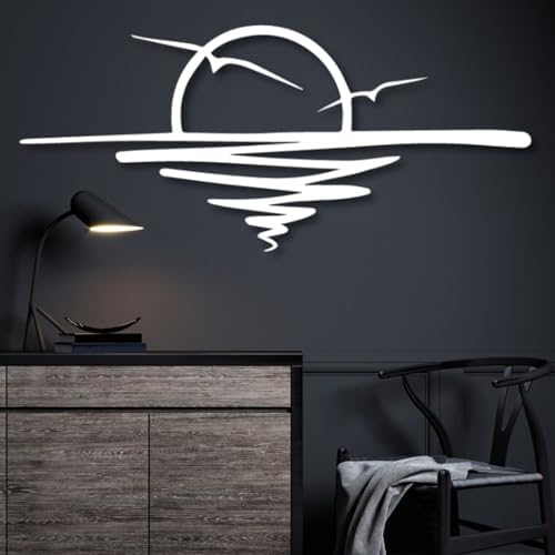 Sunrise and Seagulls Metal Wall Decor 35x16 Black
