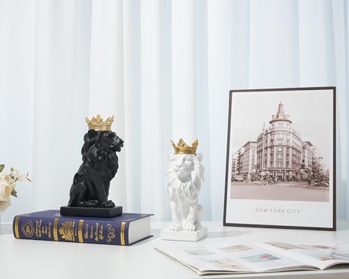 9 Inch Resin Gold Crown Lion Statue Decor