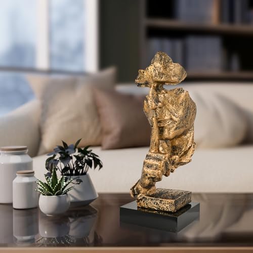 Modern Resin Thinker Statue Brass Color Minimalist Decor