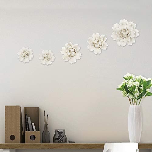 LIUCOGXI 5 Pcs White Ceramic Peony Wall Sculpture