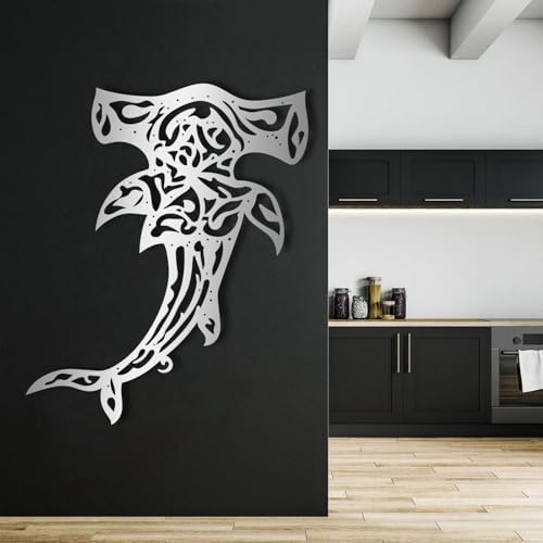 Hammerhead Shark Metal Wall Art Silver 47x39cm