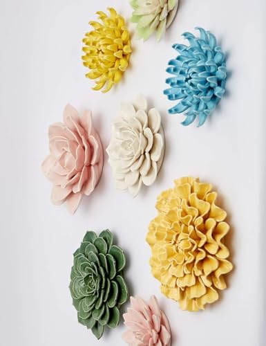 SEINHIJO Ceramic Wall Flower 3D Sculpture Blue 67 Inch