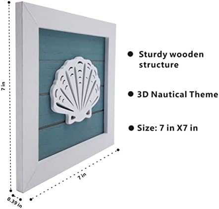 Ocean Theme Wall Decor Set of 3 7x7 in Rustic Beach 3D Starfish Seashell Sand Dollar Wooden Bathroom Decor