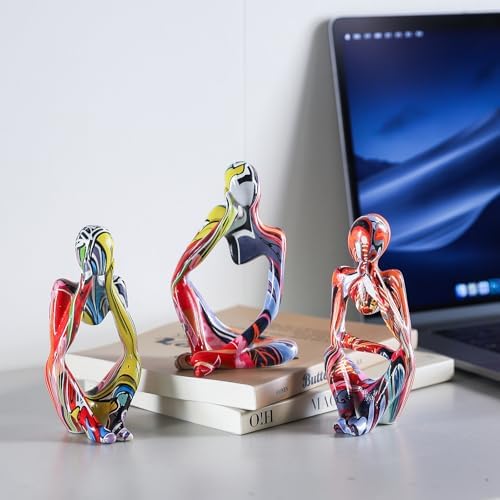 BrownLove 3pcs Abstract Human Body Art Statue Modern Resin Decor for Home Office Shelf Bookcase
