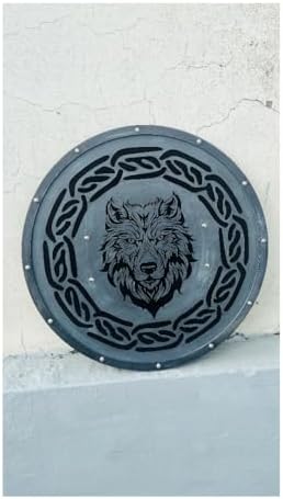 Medieval Viking Shield Wall Decor with Wolf Design
