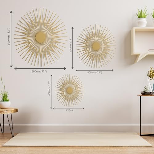 NEODECO Single Sun Wall Art 3D Sculpture Metallic Colors Gold Silver Bronze Black Wall Decor Accent