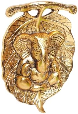 Decorative Metal Ganesha Wall Hanging Gold-Toned Hindu Deity Sculpture