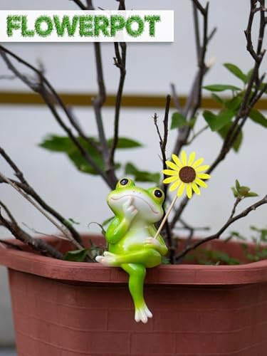 Fuzrea Funny Frog Statue with Removable Flower