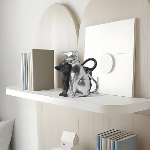 Black and Silver Cat Statue Couple Sculpture Decor