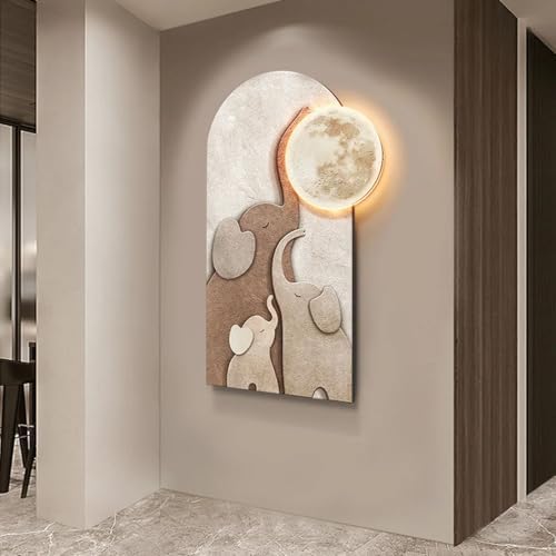 Homary 315 Inch LED 3D Acrylic Wall Sculpture Elephant Moon Art Decor