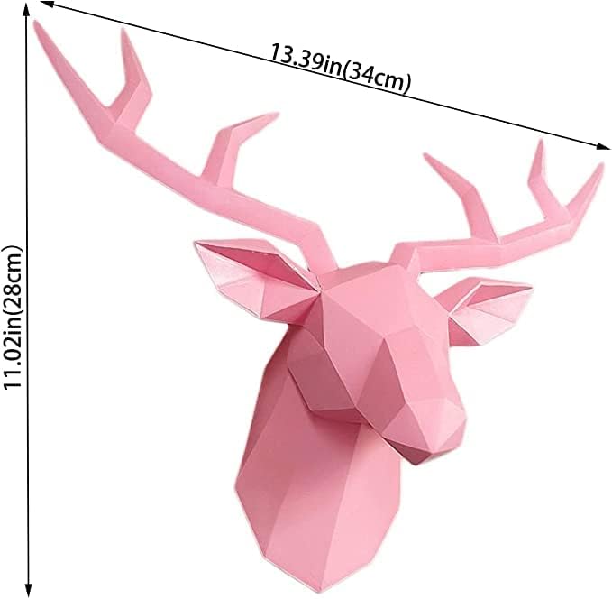 Geometric Deer Head Wall Sculpture - Pink Modern 3D Resin Wall Decoration