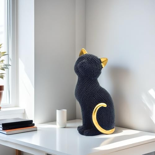 Decorative Cat Sitting Statue Art Figurine Black