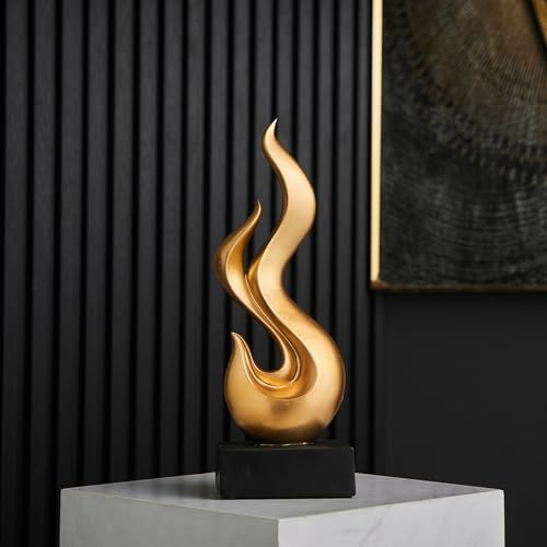 Modern Abstract Art Flame Statue Gold Resin Sculpture for Living Room and Office Decor