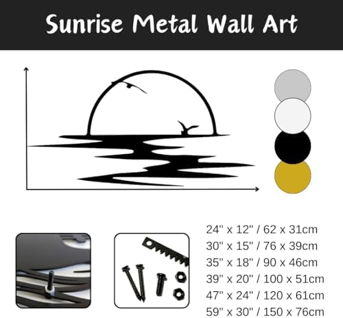 Flyoak Metal Sunrise Wall Art - 47x24 Inch Silver Decor