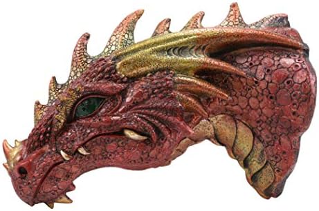 Fantasy Volcanic Fire Red Spiked Dragon Head Wall Decor With Color Changing LED Eyes