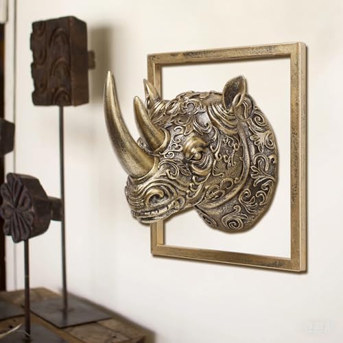 JJALIGHTS Resin Rhinoceros Wall Sculpture with Metal Frame