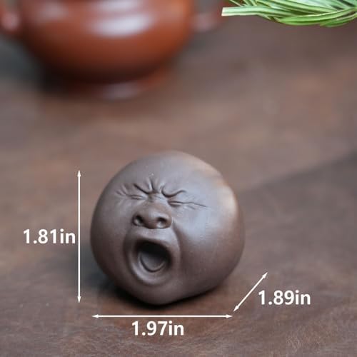 Funny Yawning Face Tea Pet Zisha Handmade Purple Clay Statue