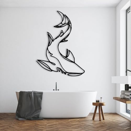 Shark Metal Wall Decor Modern Nautical Art 19x14 Inch