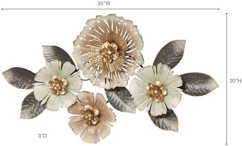 Touch of Class Floral Rhapsody Wall Art Dusty Blush Ivory Gold and Purple Flowers Hanging Sculpture Decor