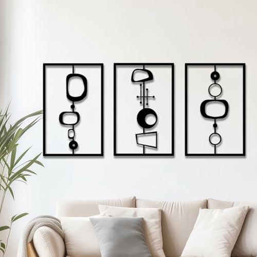 3 Pcs Metal Abstract Wall Decor Modern Geometric Black Wall Sculptures