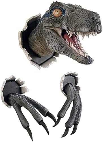 3D Wall-Mounted Velociraptor Sculpture - Realistic Dinosaur Bust Home Decoration Prop